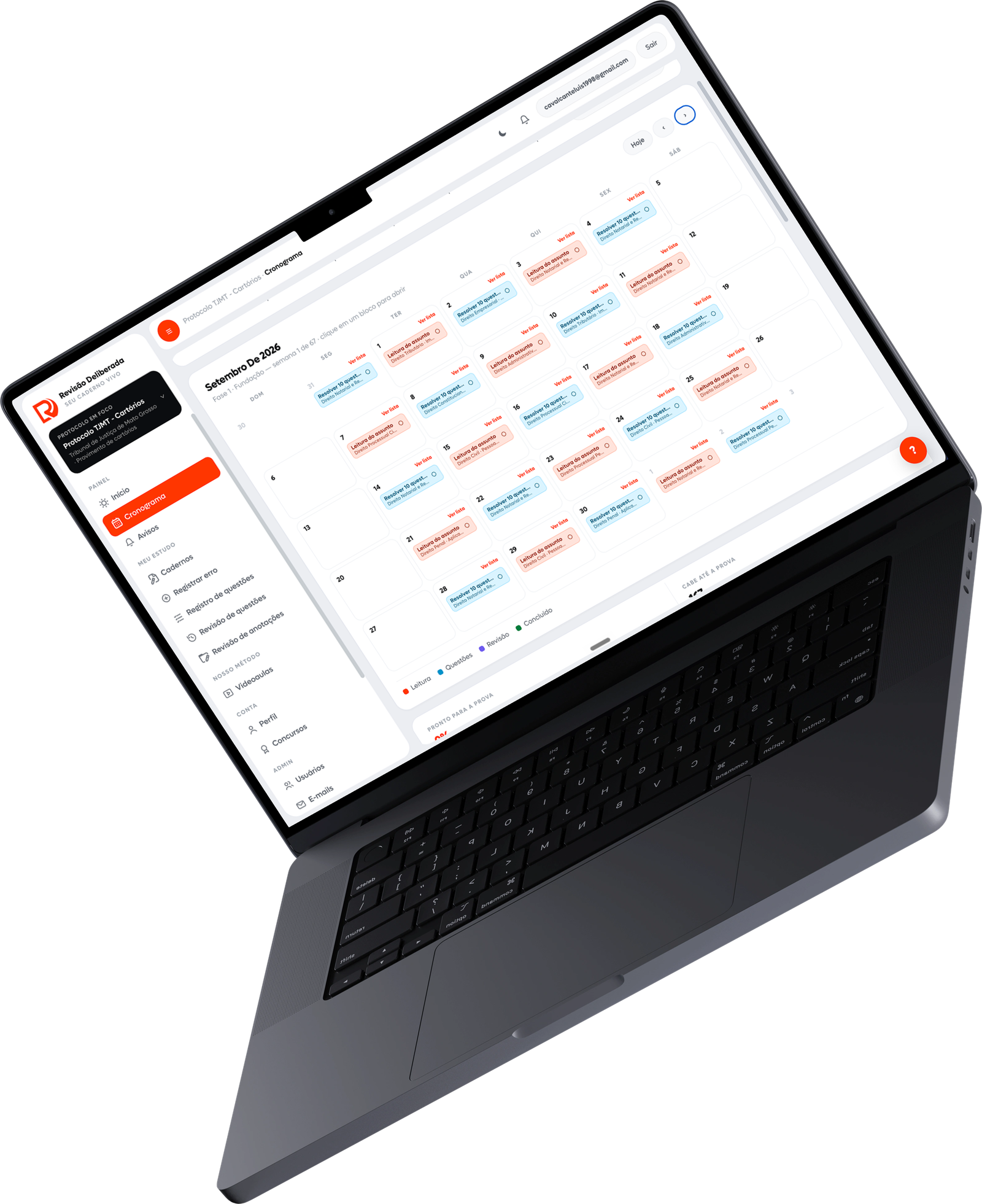 Cronograma de estudos da Revisão Deliberada exibido em um notebook
